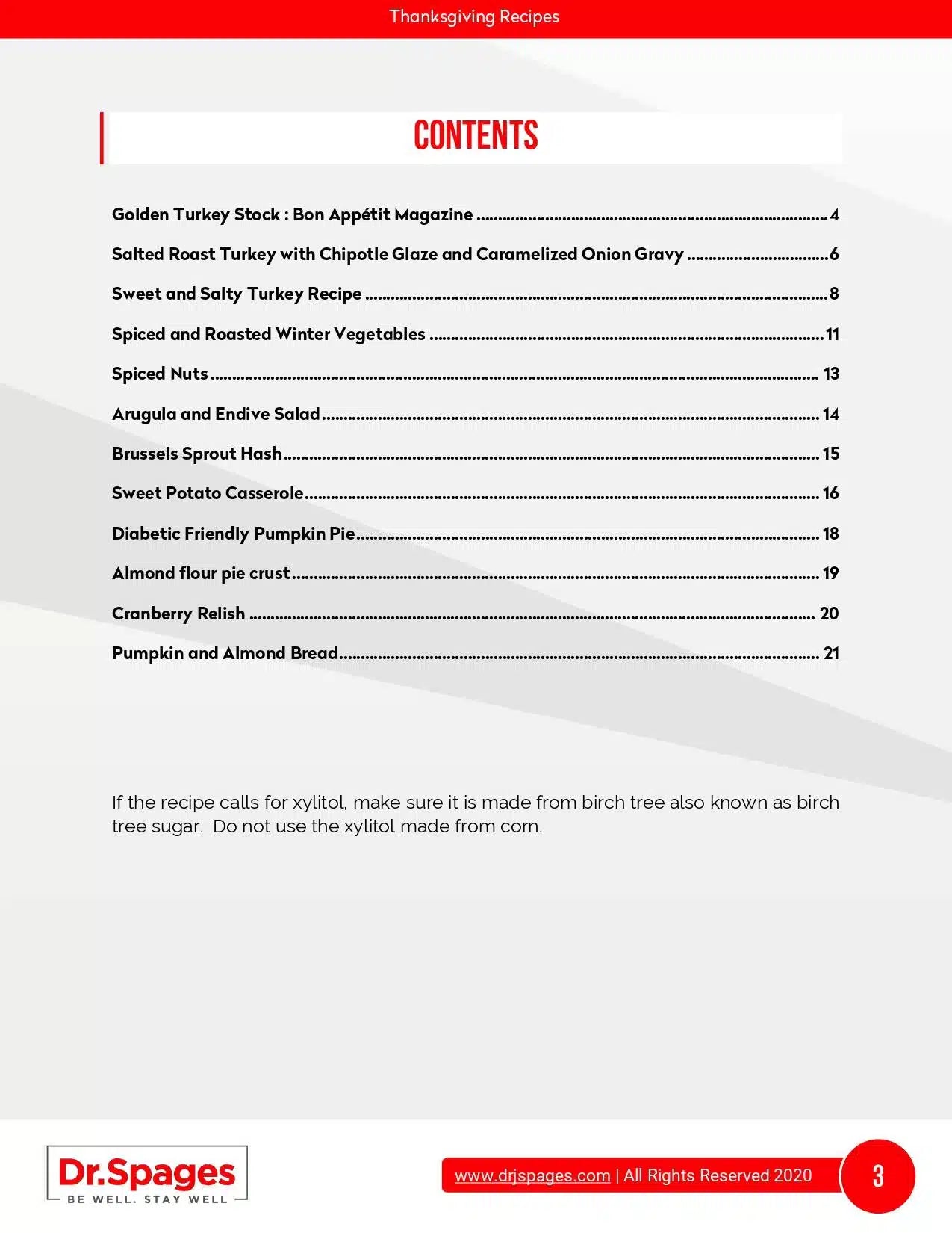Diabetic Friendly Thanksgiving Recipes Contents