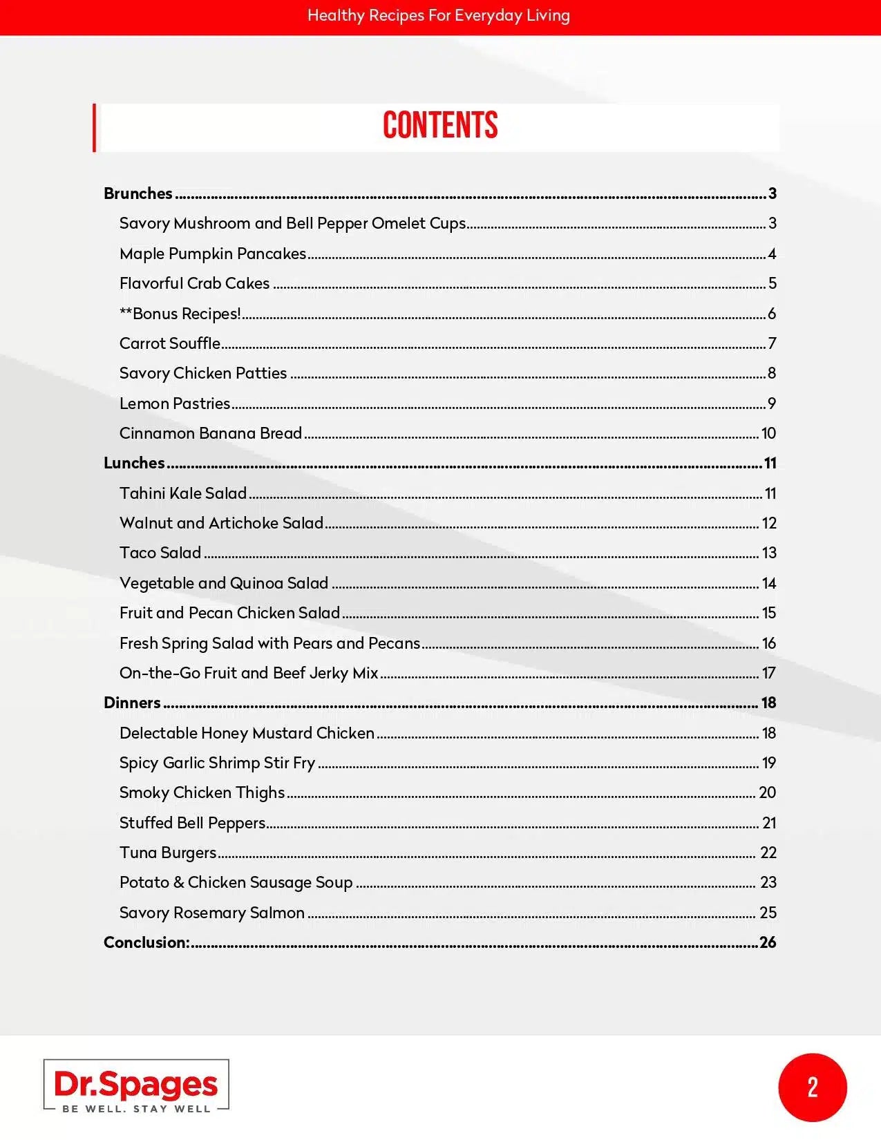 Healthy Recipes Cookbook Cover Contents