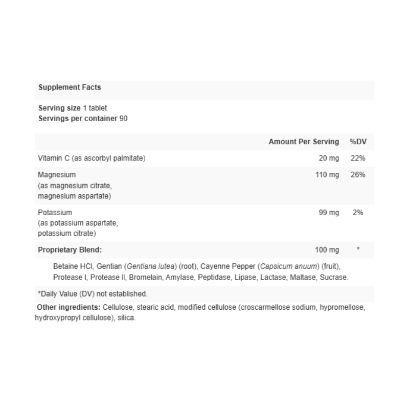 Mg/K-Zyme Supplement Facts